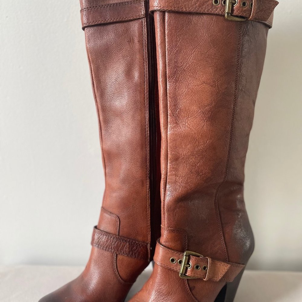 Arturo Chiang Brown Leather Tall Boots with Heel